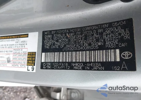 2004 Toyota Prius from USA, damaged, VIN JTDKB20U240085205